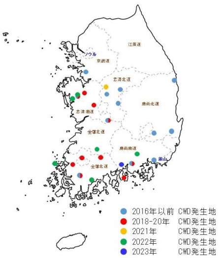 韓国における発生場所