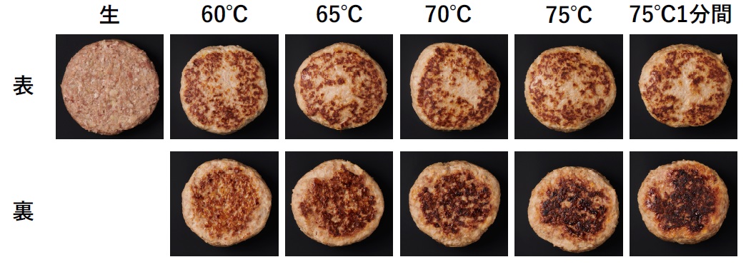 ハンバーグ内部が60~75℃になるまで加熱した時の表面写真