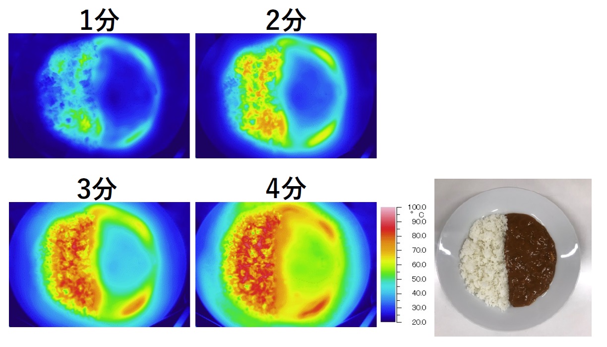 電子レンジで加熱したカレーライスのサーモグラフ
